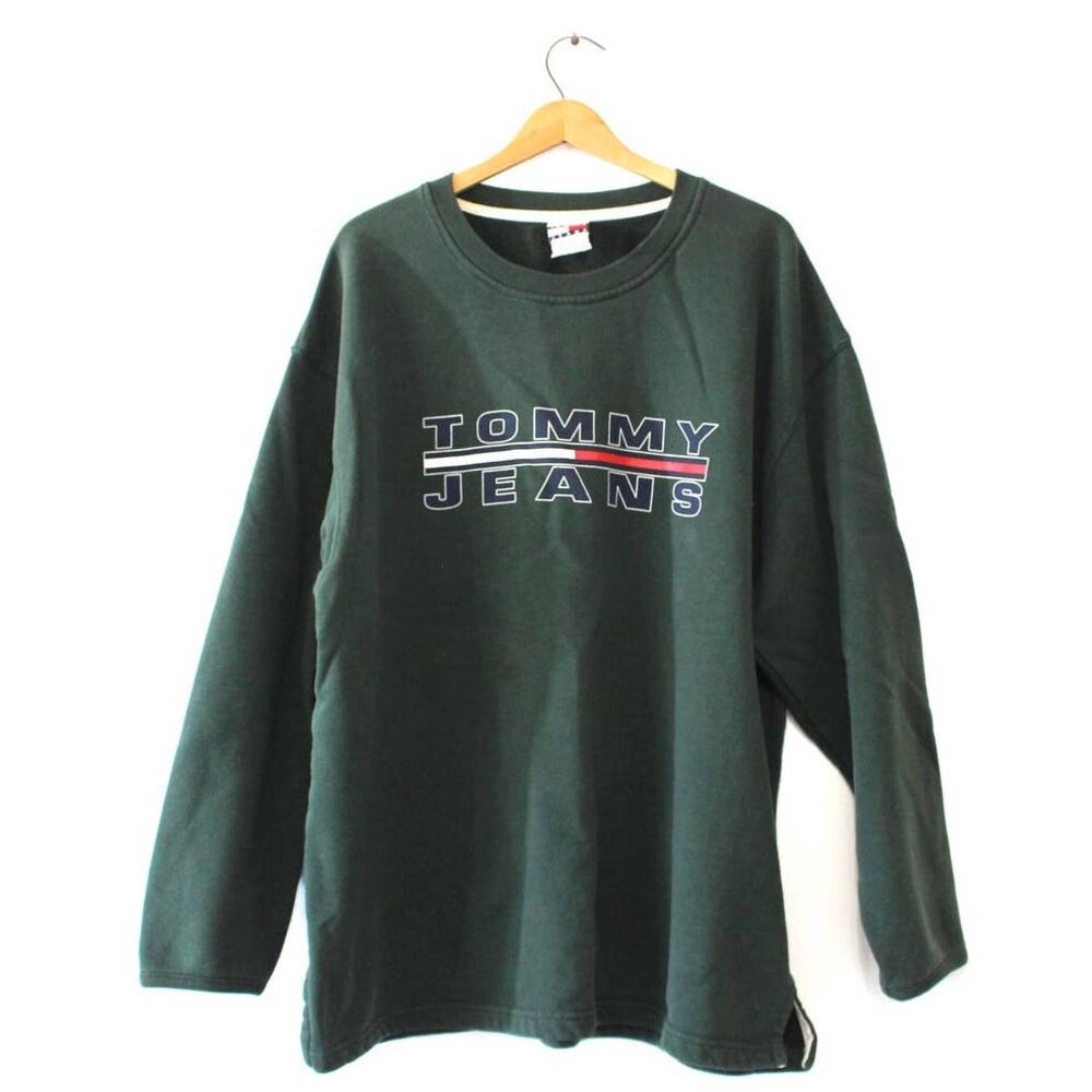 Vintage 90s Tommy Hilfiger Denim Green Sweatshirt Mens XL Crewneck